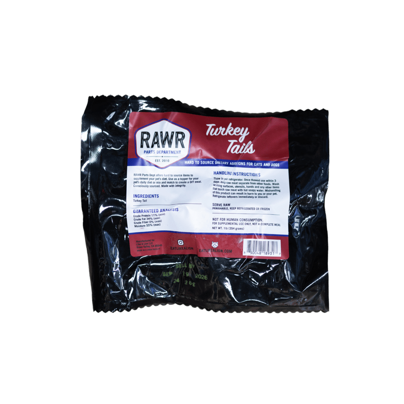 RAWR Frozen Turkey Tail 1lb professional product photo ready to upload to shopify