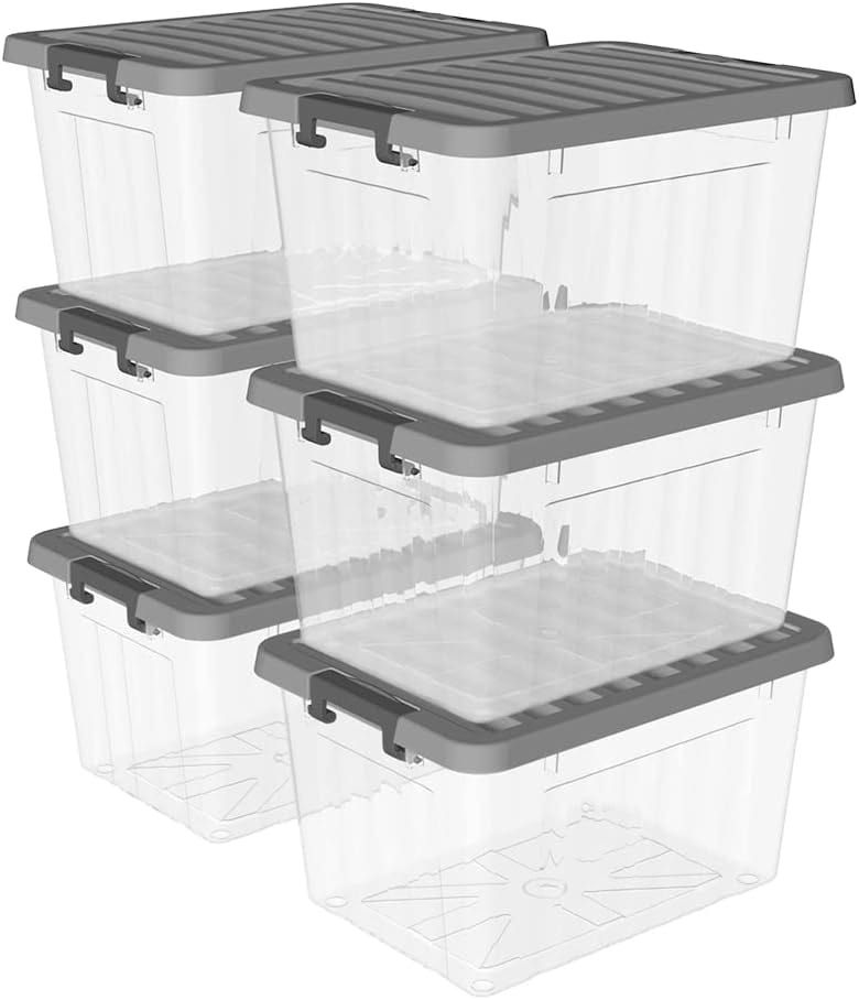 Sterilite 60 Qt. Hinge Lid Storage Box Plastic Flat Gray professional product photo ready to upload to shopify