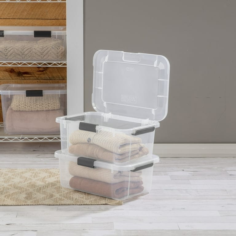 Sterilite 60 Qt. Hinge Lid Storage Box Plastic Flat Gray professional product photo ready to upload to shopify