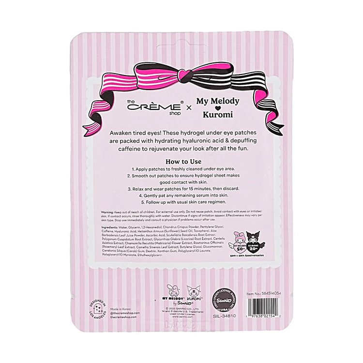 The Creme Shop My Melody & Kuromi Brightening Hydrogel Under Eye Patches professional product photo ready to upload to shopify