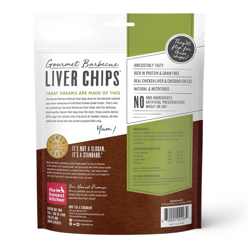 The Honest Kitchen Dog Gourmet Chicken Liver & Cheddar Chips Treats professional product photo ready to upload to shopify