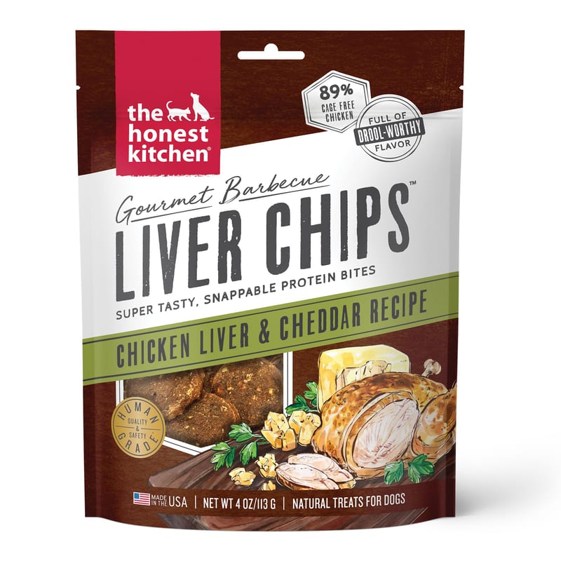 The Honest Kitchen Dog Gourmet Chicken Liver & Cheddar Chips Treats professional product photo ready to upload to shopify