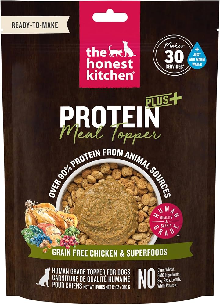 THE HONEST KITCHEN Dog Grain Free Chicken & Superfoods Protein Plus Meal Topper professional product photo ready to upload to shopify