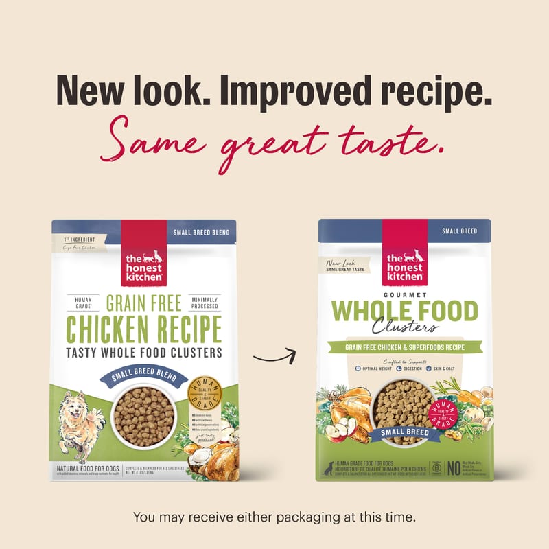 THE HONEST KITCHEN Dog Grain Free Chicken Whole Food Clusters Kibble professional product photo ready to upload to shopify