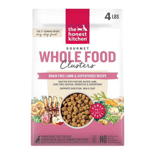 THE HONEST KITCHEN Grain Free Lamb Whole Food Clusters Kibble 4 lb professional product photo ready to upload to shopify