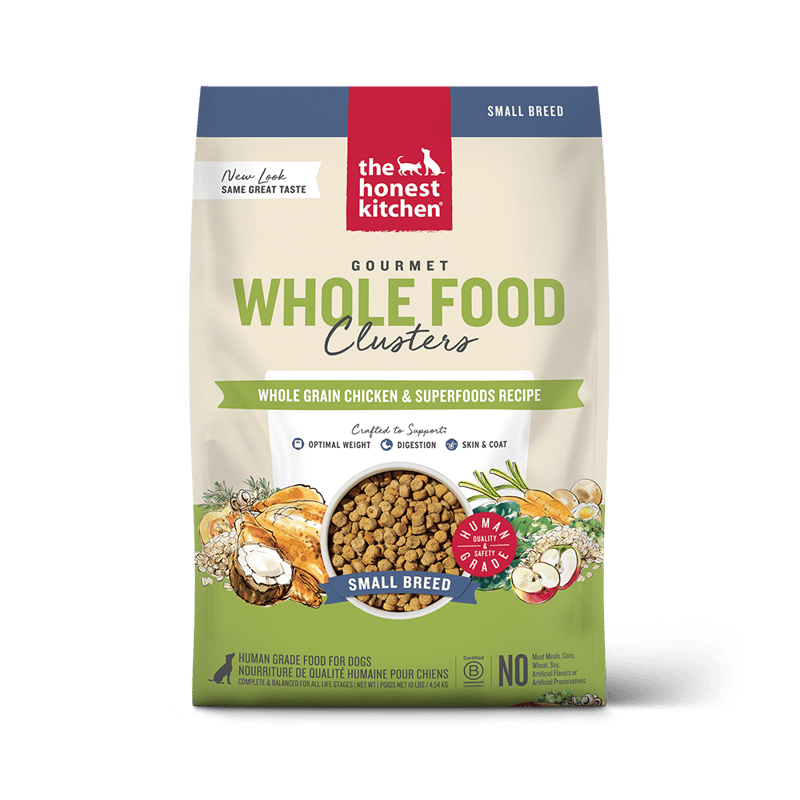 THE HONEST KITCHEN Dog Whole Grain Chicken Whole Food Clusters Kibble for Small Breed 4 lb professional product photo ready to upload to shopify