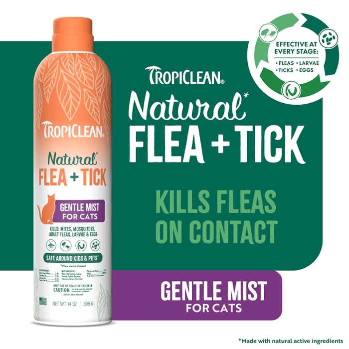 TROPICLEAN Cat Natural Flea & Tick Home Easy Mist Spray 14 oz professional product photo ready to upload to shopify