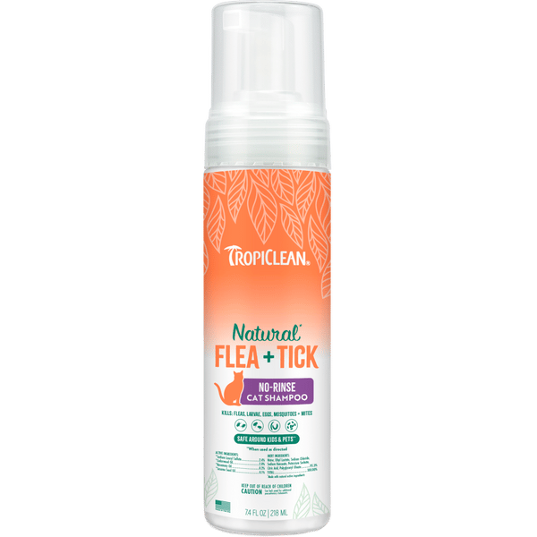 TropiClean Cat Waterless Natural Flea & Tick Shampoo 7.4 oz professional product photo ready to upload to shopify
