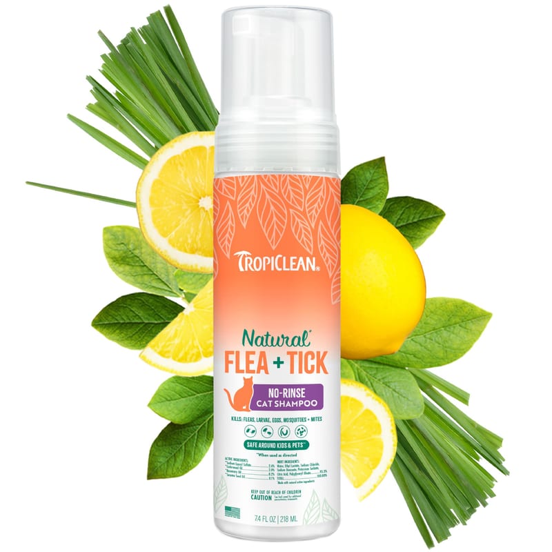 TropiClean Cat Waterless Natural Flea & Tick Shampoo 7.4 oz professional product photo ready to upload to shopify