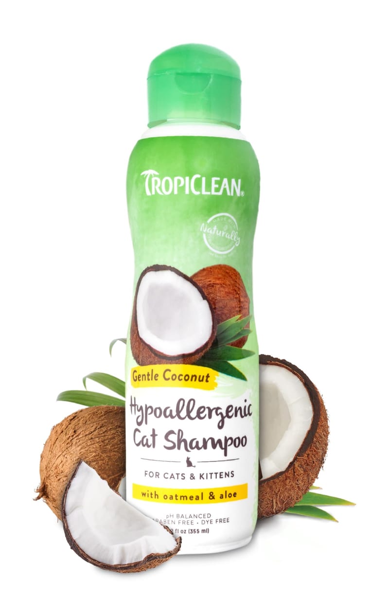 TROPICLEAN Cats & Kittens Hypoallergenic Coconut Shampoo 12 oz professional product photo ready to upload to shopify