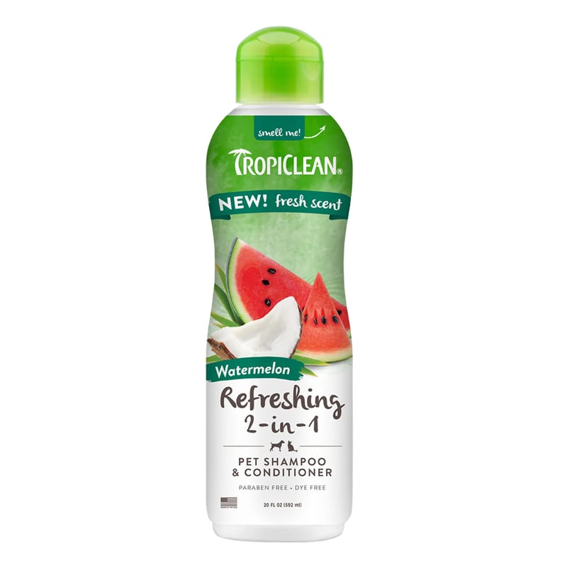 TROPICLEAN Dog & Cat 2-in-1 Watermelon Shampoo & Conditioner 20 oz professional product photo ready to upload to shopify