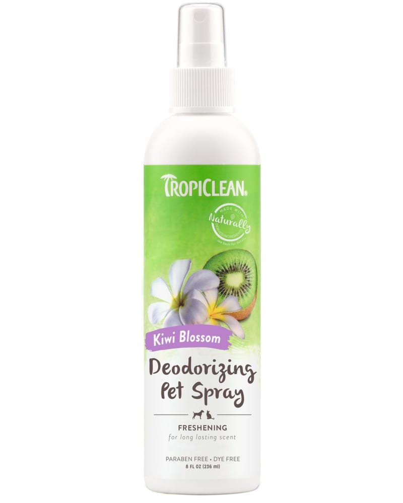TROPICLEAN Dog & Cat Kiwi Blossom Deodorizing Spray 8 oz professional product photo ready to upload to shopify