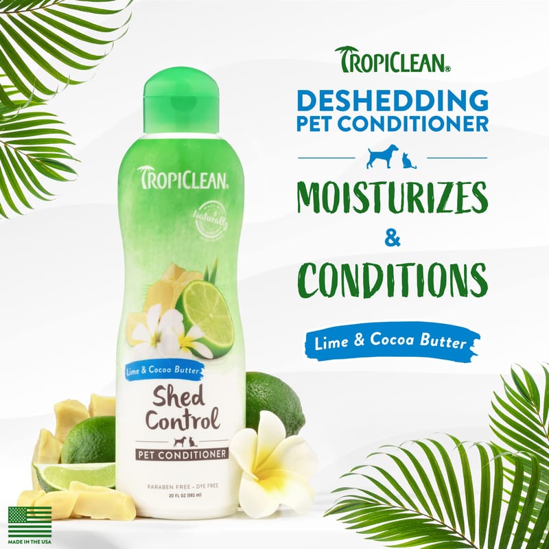TROPICLEAN Dog & Cat Lime & Coconut Shed Control Pet Conditioner 20 oz professional product photo ready to upload to shopify