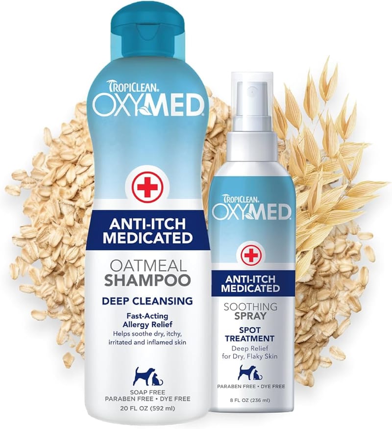 TropiClean OxyMed Anti-Itch Medicated Shampoo 20 oz professional product photo ready to upload to shopify