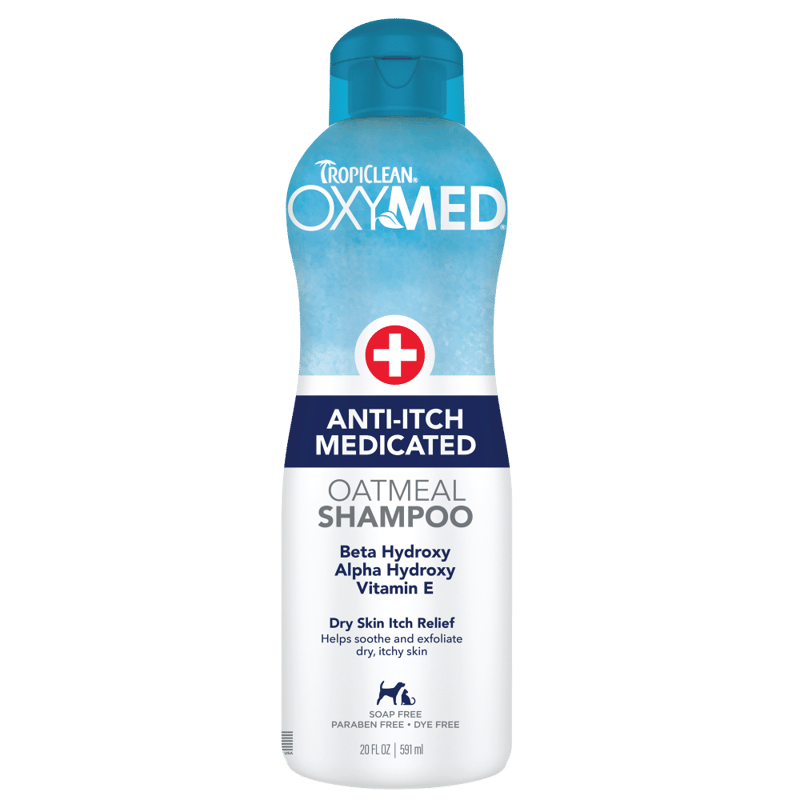 TropiClean OxyMed Anti-Itch Medicated Shampoo 20 oz professional product photo ready to upload to shopify