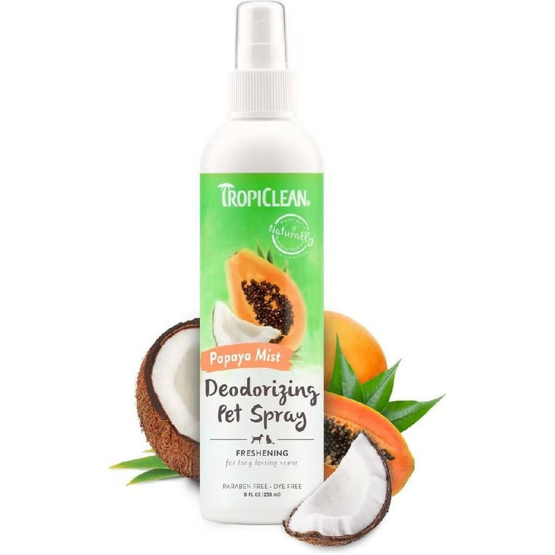 TROPICLEAN Dog & Cat Papaya Mist Deodorizing Pet Spray 8 oz professional product photo ready to upload to shopify