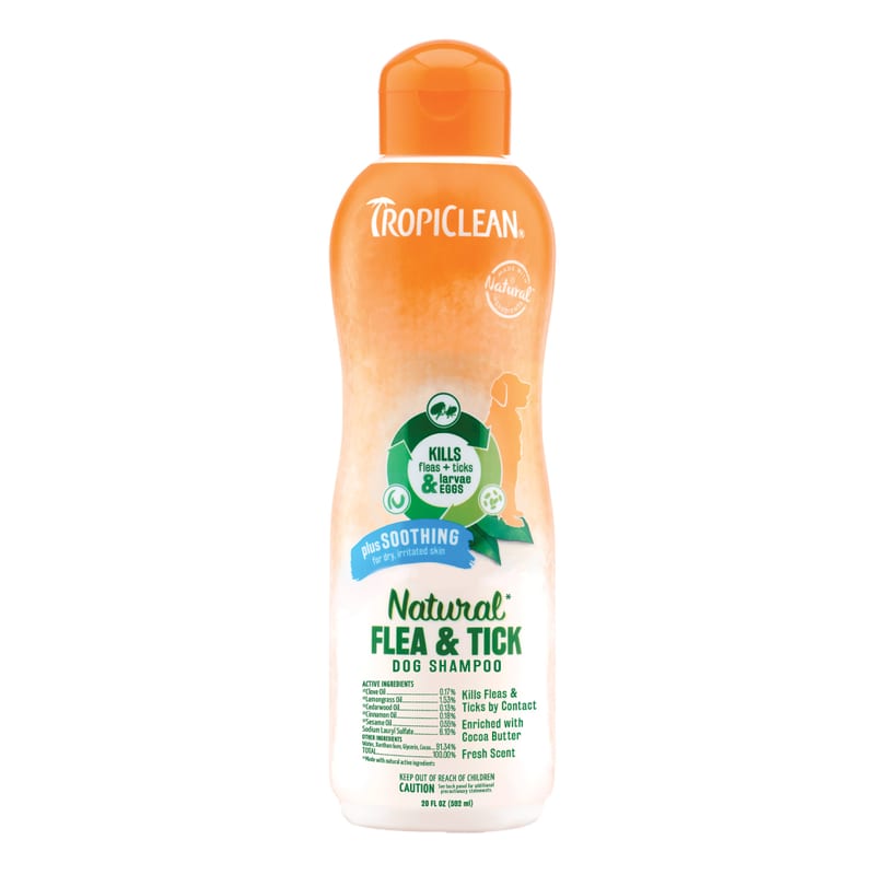 TROPICLEAN Dog Natural Flea & Tick Soothing Shampoo 20 oz professional product photo ready to upload to shopify