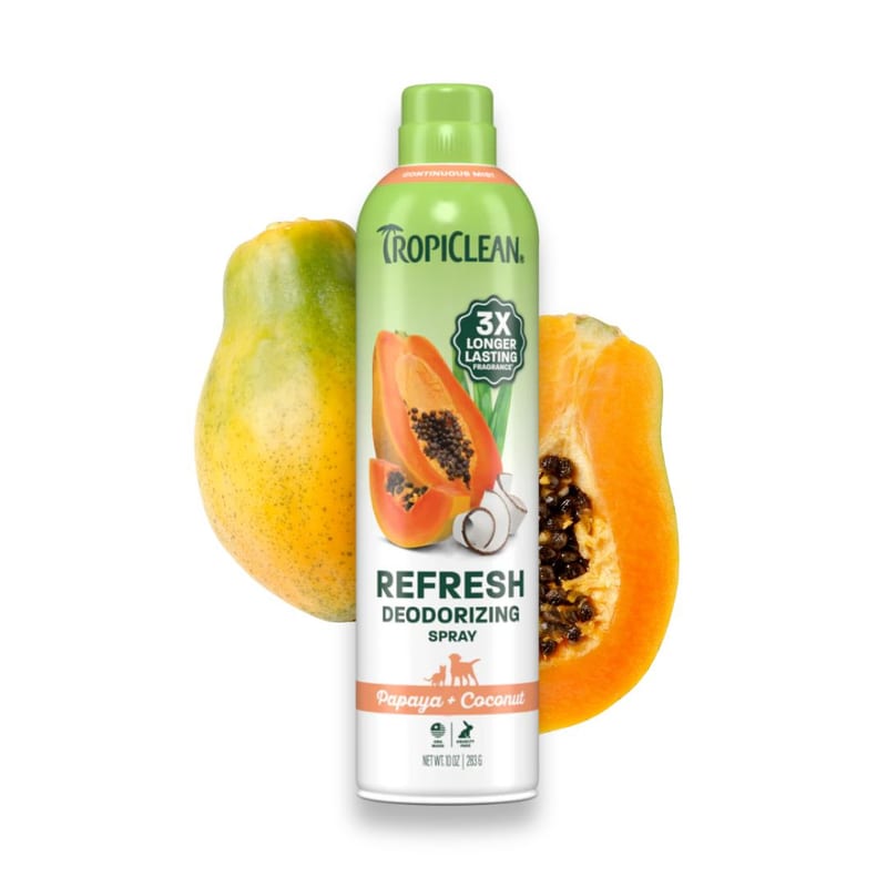 TROPICLEAN Dog Papaya & Coconut Refresh Deodorizing Spray 10 oz professional product photo ready to upload to shopify
