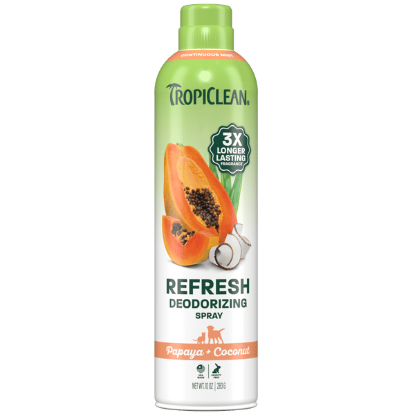 TROPICLEAN Dog Papaya & Coconut Refresh Deodorizing Spray 10 oz professional product photo ready to upload to shopify