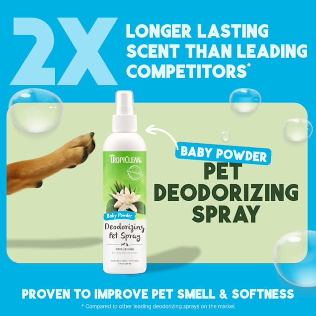 TROPICLEAN Dogs & Cats Baby Powder Deodorizing Spray 8 oz professional product photo ready to upload to shopify