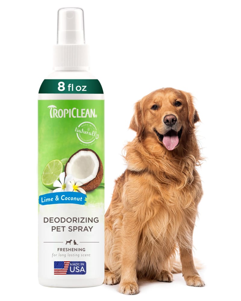 TROPICLEAN Lime & Coconut Deodorizing Pet Spray 8 oz professional product photo ready to upload to shopify