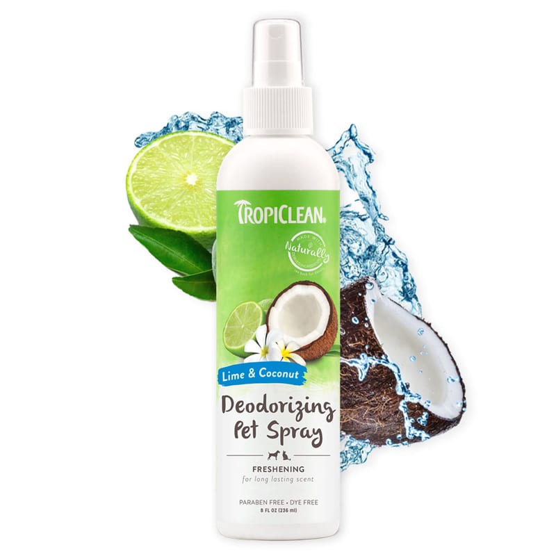 TROPICLEAN Lime & Coconut Deodorizing Pet Spray 8 oz professional product photo ready to upload to shopify