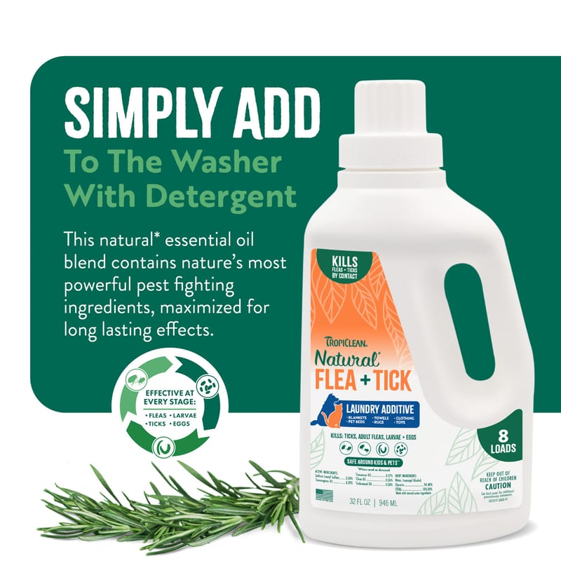 TROPICLEAN Natural Flea & Tick Laundry Additive 32 oz professional product photo ready to upload to shopify