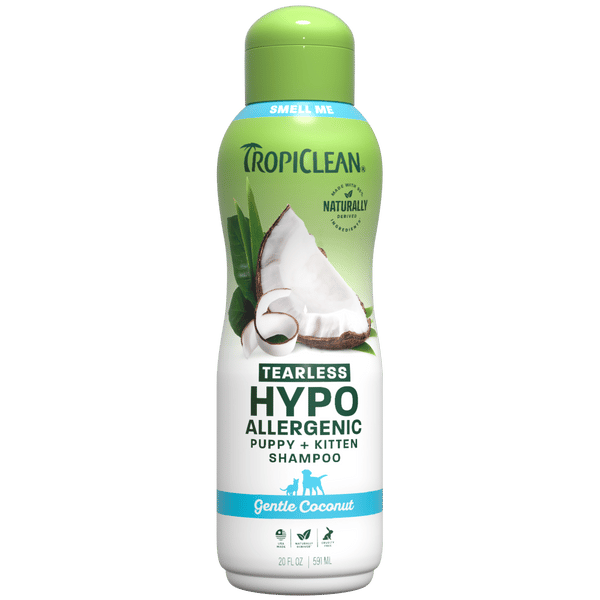 TROPICLEAN Puppy & Kitten Hypoallergenic Shampoo 20 oz professional product photo ready to upload to shopify
