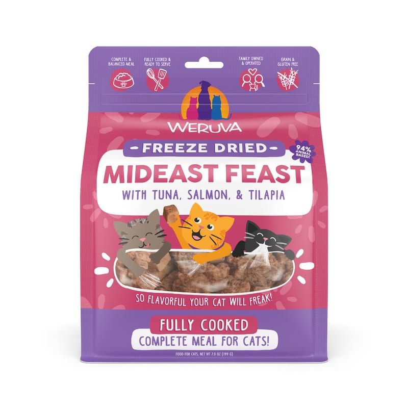 WERUVA Cat Mideast Feast Tuna, Salmon & Tilapia Freeze-Dried Food & Topper professional product photo ready to upload to shopify