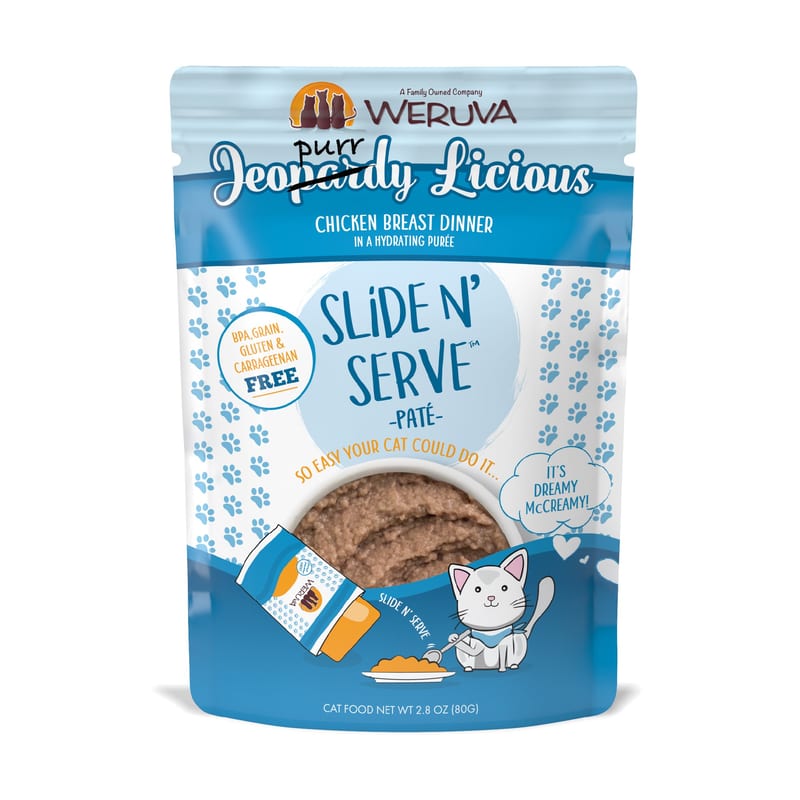 WERUVA Cat Slide N' Serve Jeopurrdy 2.8oz Pouch professional product photo ready to upload to shopify