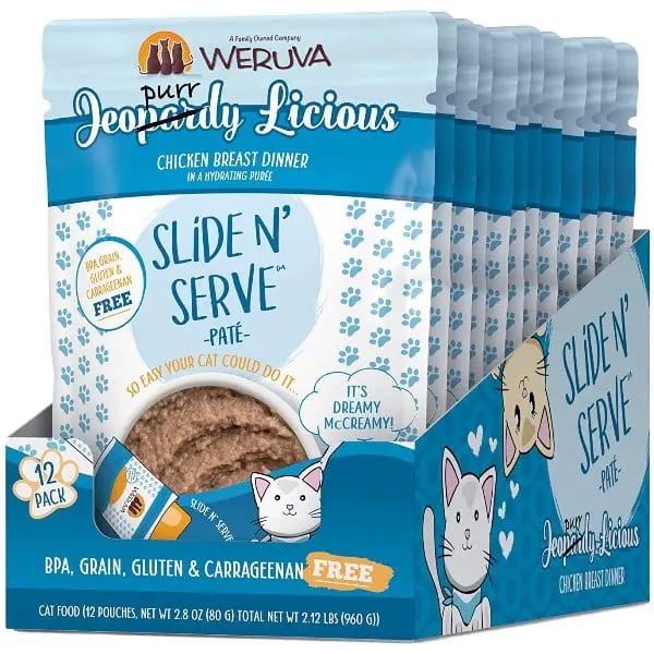 WERUVA Cat Slide N' Serve Jeopurrdy 2.8oz Pouch professional product photo ready to upload to shopify