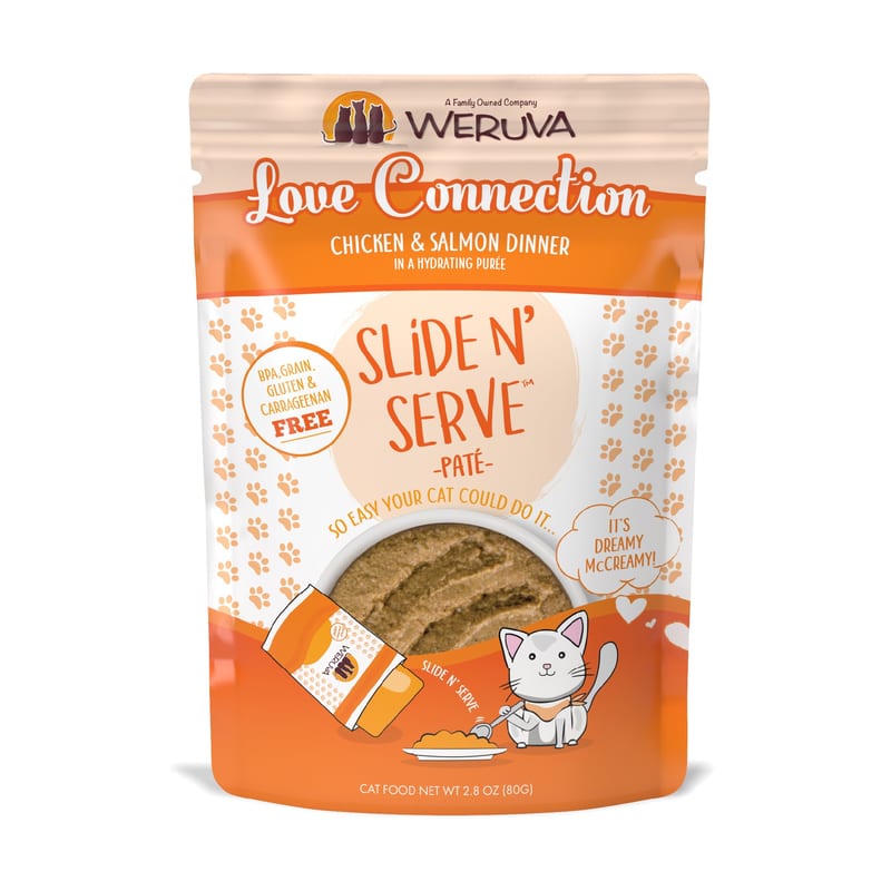 WERUVA Cat Slide N' Serve Love Connection 2.8oz Pouch professional product photo ready to upload to shopify