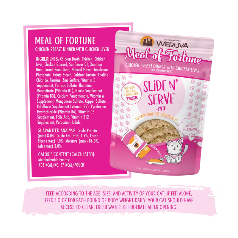 WERUVA Cat Slide N' Serve Meal of Fortune 2.8oz Pouch professional product photo ready to upload to shopify
