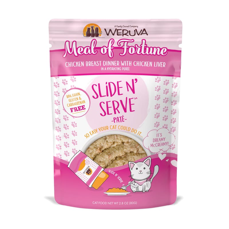 WERUVA Cat Slide N' Serve Meal of Fortune 2.8oz Pouch professional product photo ready to upload to shopify