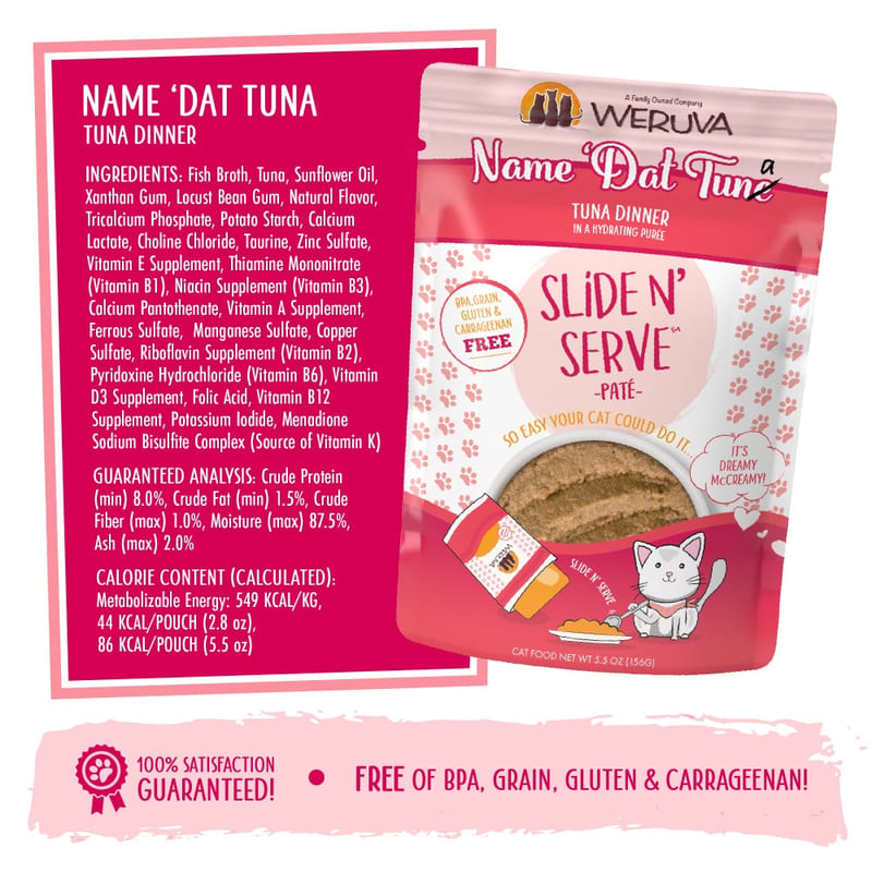 WERUVA CAT SLIDE N' SERVE NAME 'DAT TUNA 2.8OZ POUCH professional product photo ready to upload to shopify