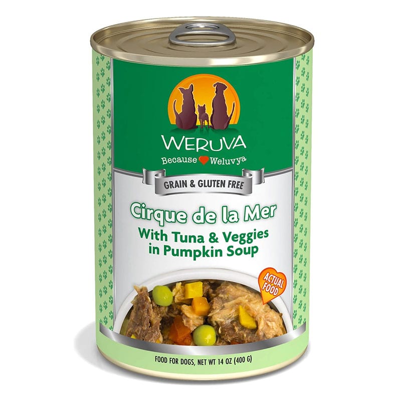 Weruva Classics Cirque De La Mer with Tuna & Veggies in Pumpkin Soup Wet Dog Food professional product photo ready to upload to shopify