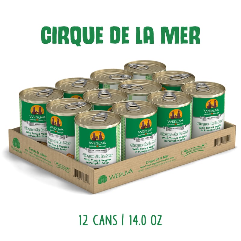 Weruva Classics Cirque De La Mer with Tuna & Veggies in Pumpkin Soup Wet Dog Food professional product photo ready to upload to shopify