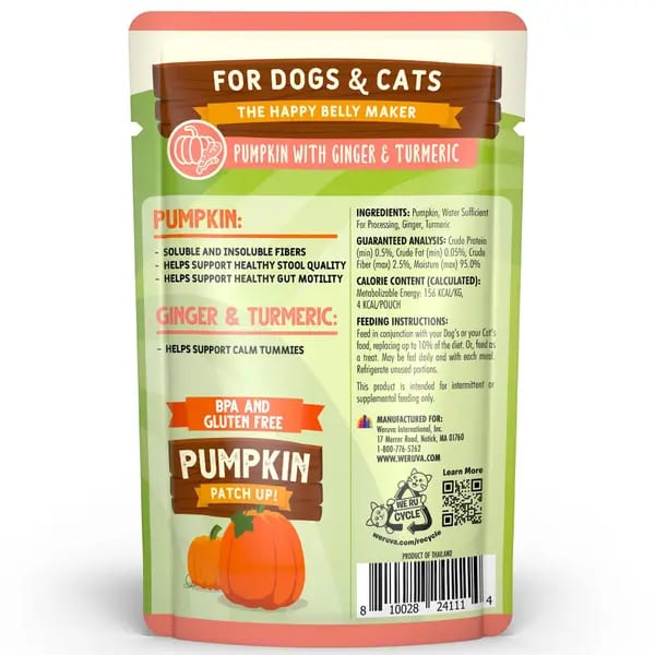WERUVA DOG & CAT PUMPKIN PATCH UP PUMPKIN GINGER & TURMERIC 1.05OZ POUCH professional product photo ready to upload to shopify