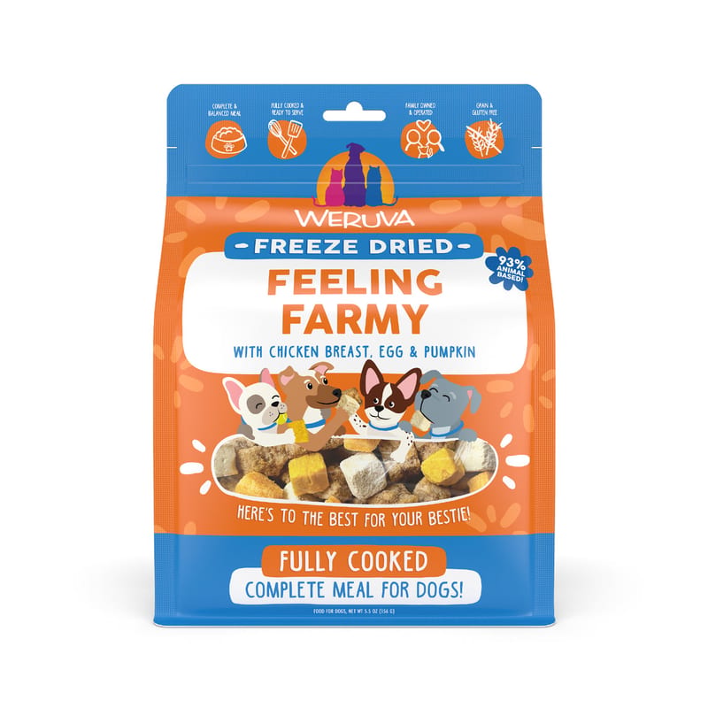 WERUVA DOG FREEZE-DRIED FEELING FARMY FOOD 5.5OZ professional product photo ready to upload to shopify