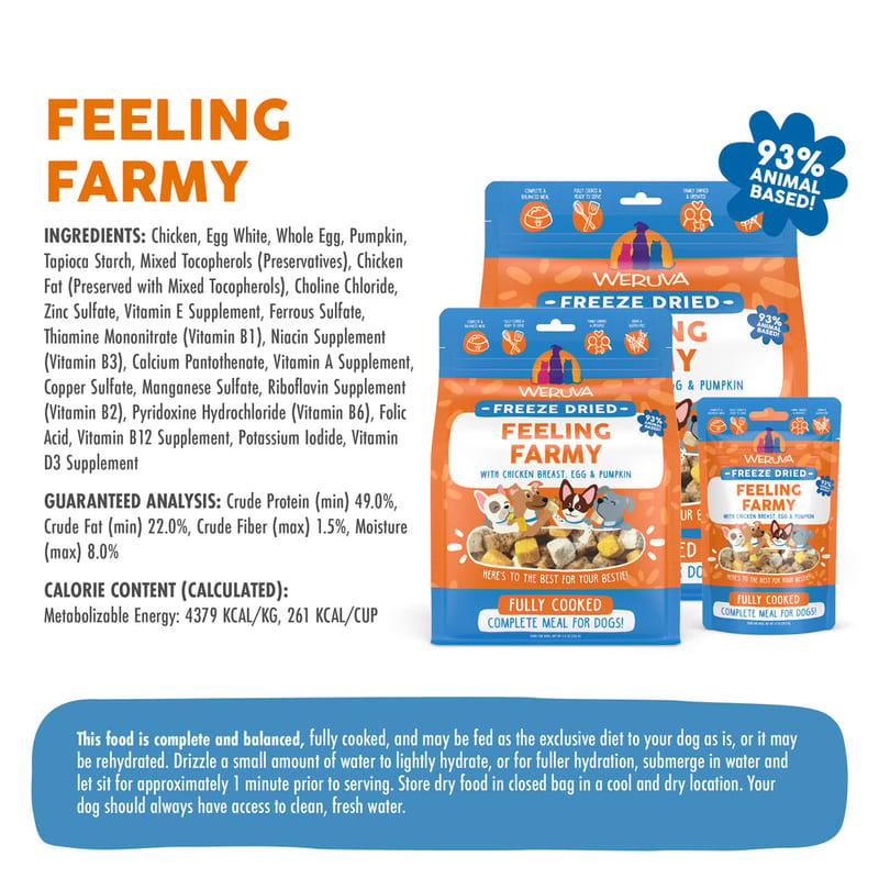 WERUVA DOG FREEZE-DRIED FEELING FARMY FOOD 5.5OZ professional product photo ready to upload to shopify
