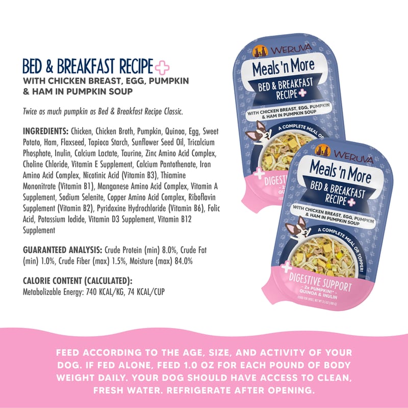 WERUVA DOG MEALS N' MORE BED AND BREAKFAST RECIPE 3.5OZ professional product photo ready to upload to shopify
