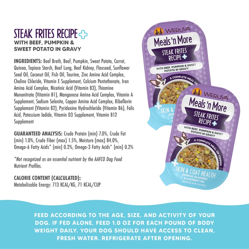 WERUVA Dog Meals N' More Steak Frites Recipe Plus 3.5oz professional product photo ready to upload to shopify