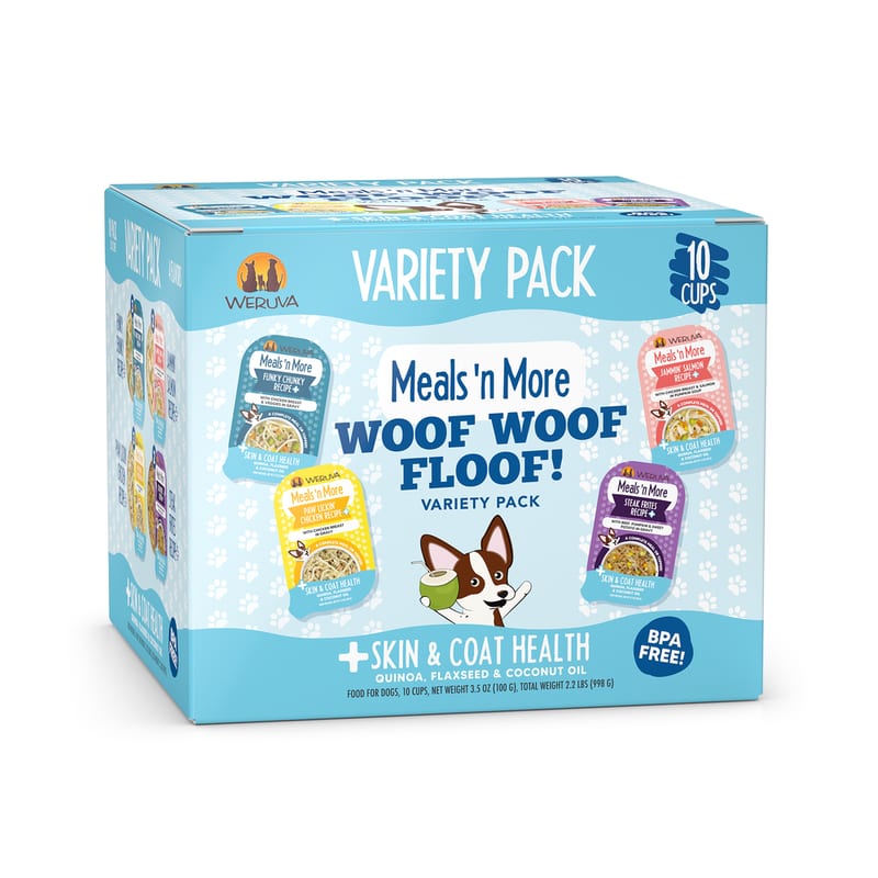 WERUVA DOG MEALS N' MORE WOOF WOOF FLOOF 3.5OZ VARIETY PACK CUP 10 PACK professional product photo ready to upload to shopify