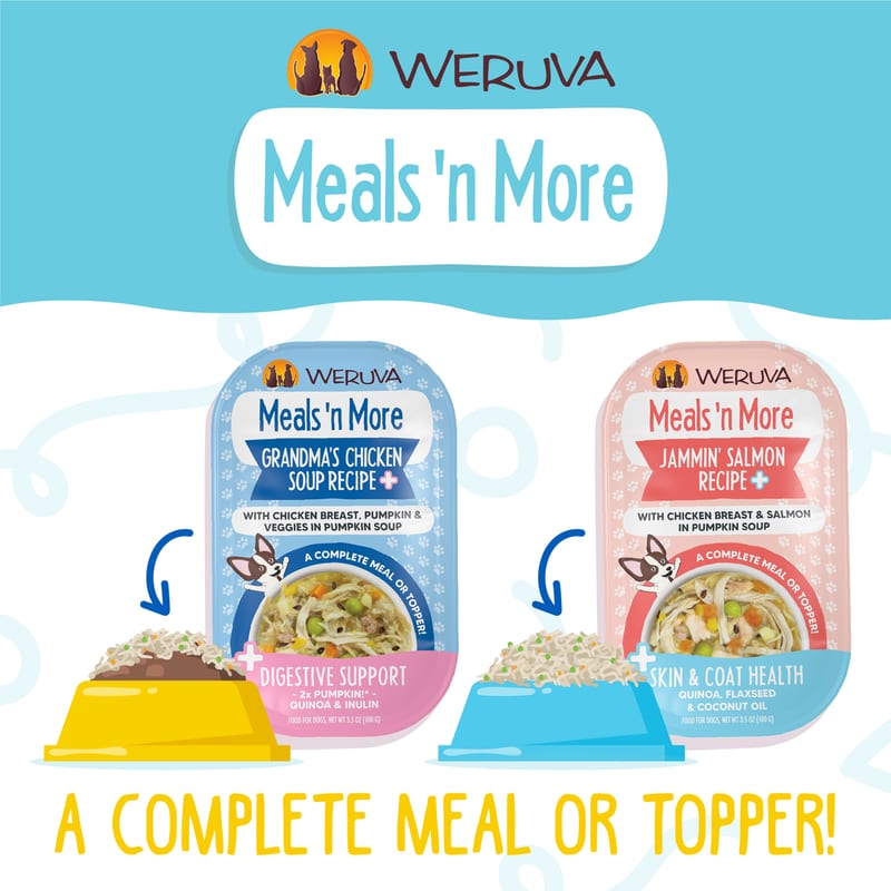 WERUVA DOG MEALS N' MORE WOOF WOOF FLOOF 3.5OZ VARIETY PACK CUP 10 PACK professional product photo ready to upload to shopify