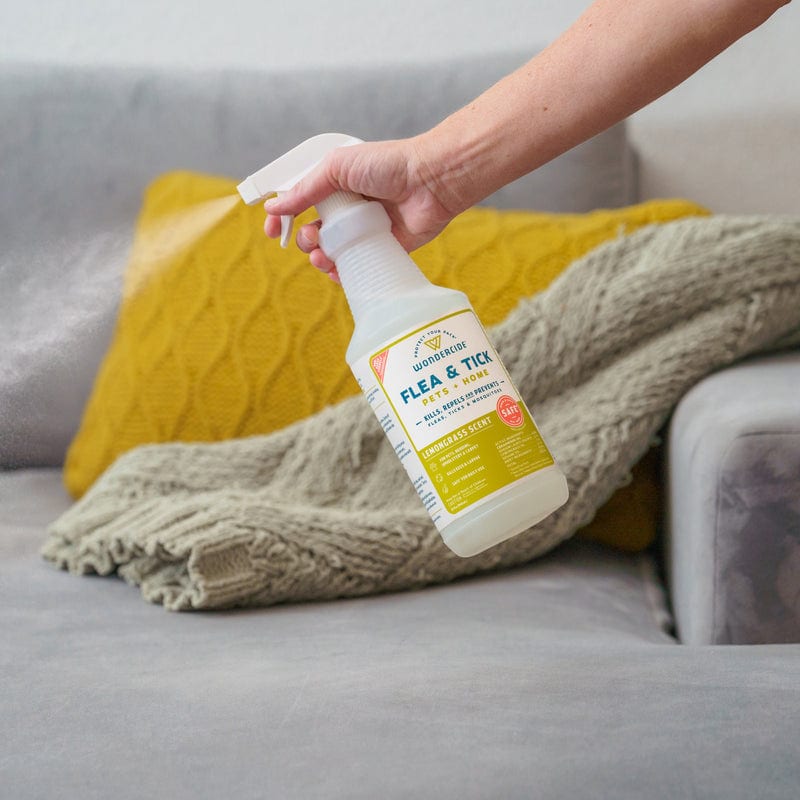 WONDERCIDE Dog & Cat Lemongrass Flea & Tick Spray For Pets & Home With Natural Essential Oils 16 oz professional product photo ready to upload to shopify