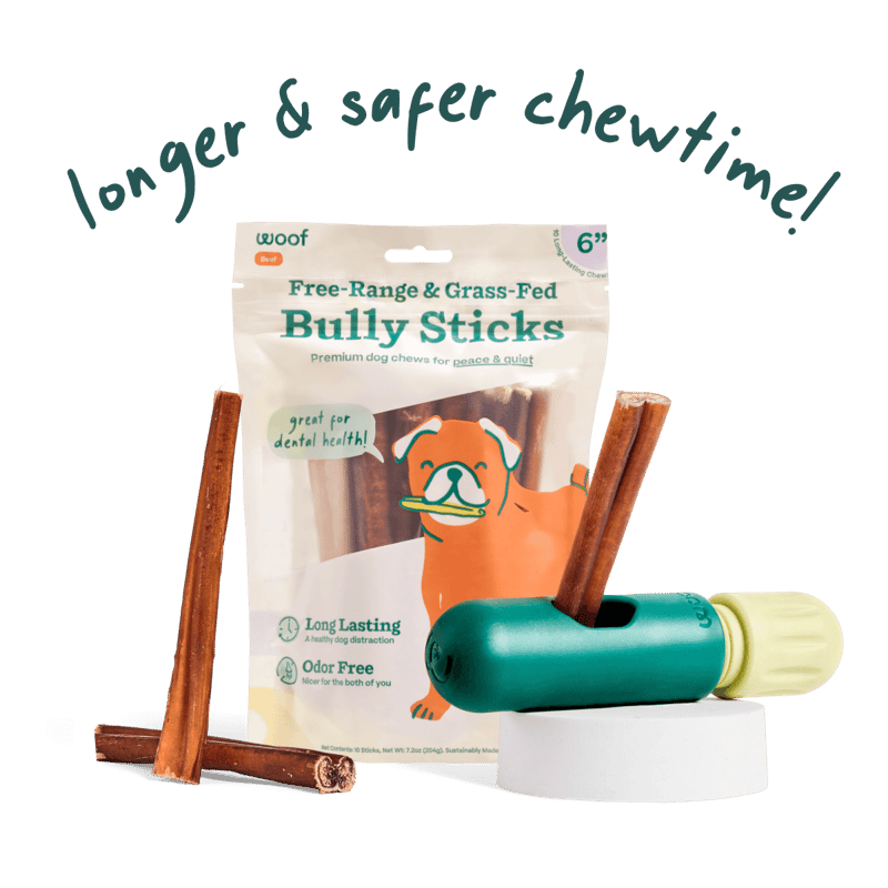 WOOF Dog BullySafe Bully Stick & Pizzle Chew Holder Treats professional product photo ready to upload to shopify