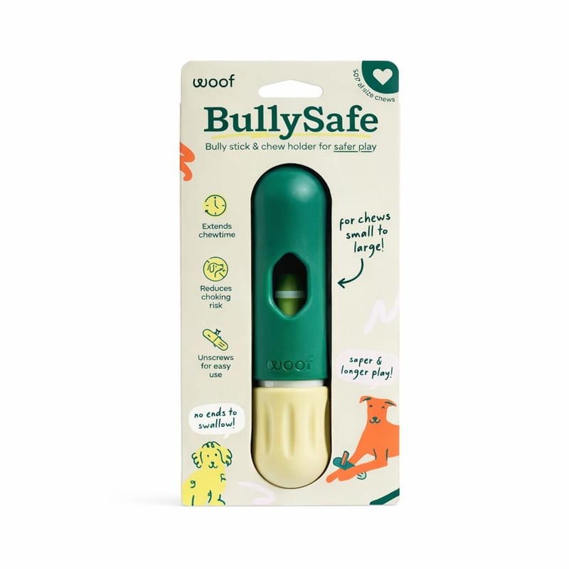 WOOF Dog BullySafe Bully Stick & Pizzle Chew Holder Treats professional product photo ready to upload to shopify