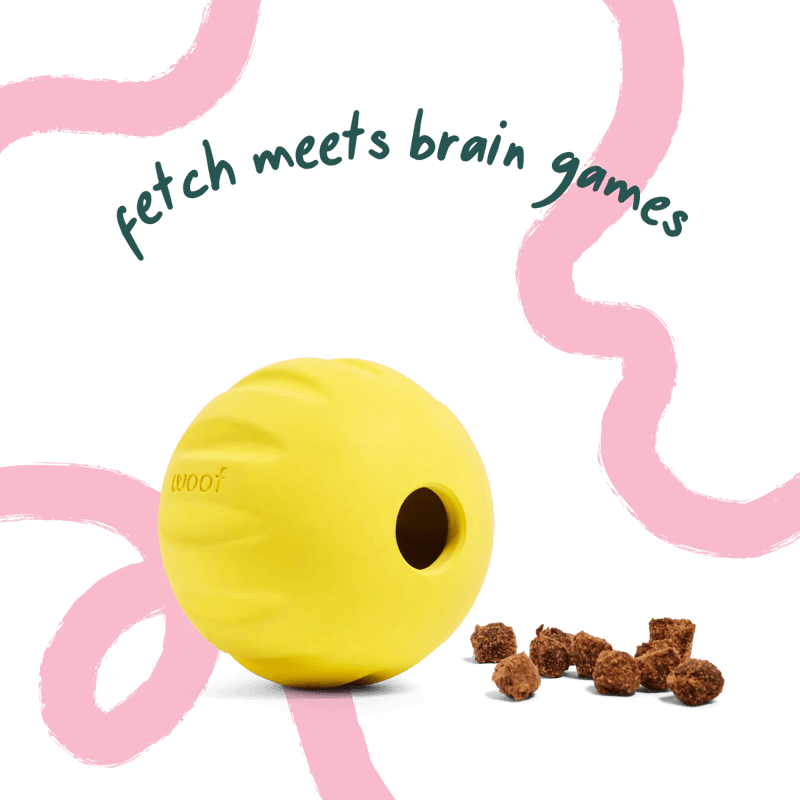 WOOF Dog Flyball Fetch Ball & Fits Standard Launchers Interactive Toy Yellow professional product photo ready to upload to shopify