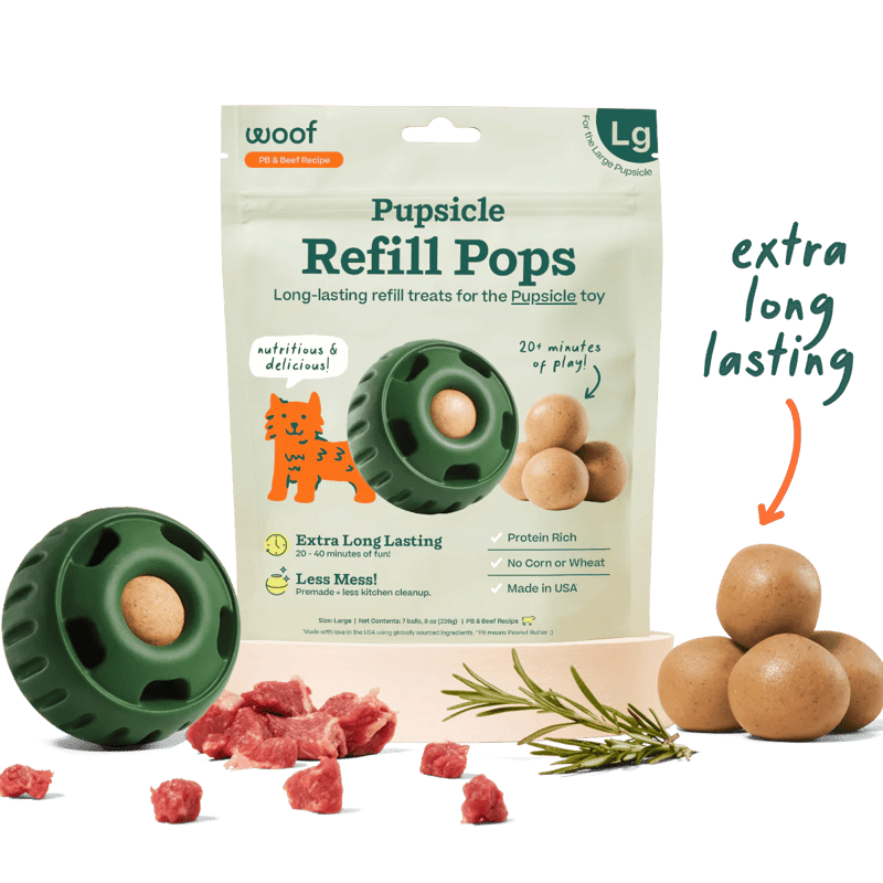WOOF Dog Pupsicle Beef & Peanut Butter Refill Pops Treats professional product photo ready to upload to shopify