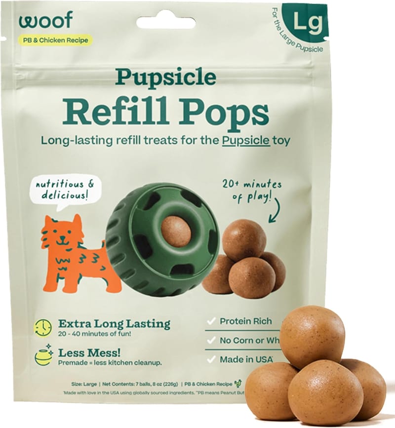WOOF Dog Pupsicle Chicken & Peanut Butter Refill Pops Treats professional product photo ready to upload to shopify